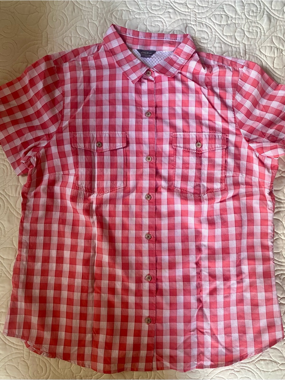 Eddie Bauer Pink & White Gingham Camp Shirt